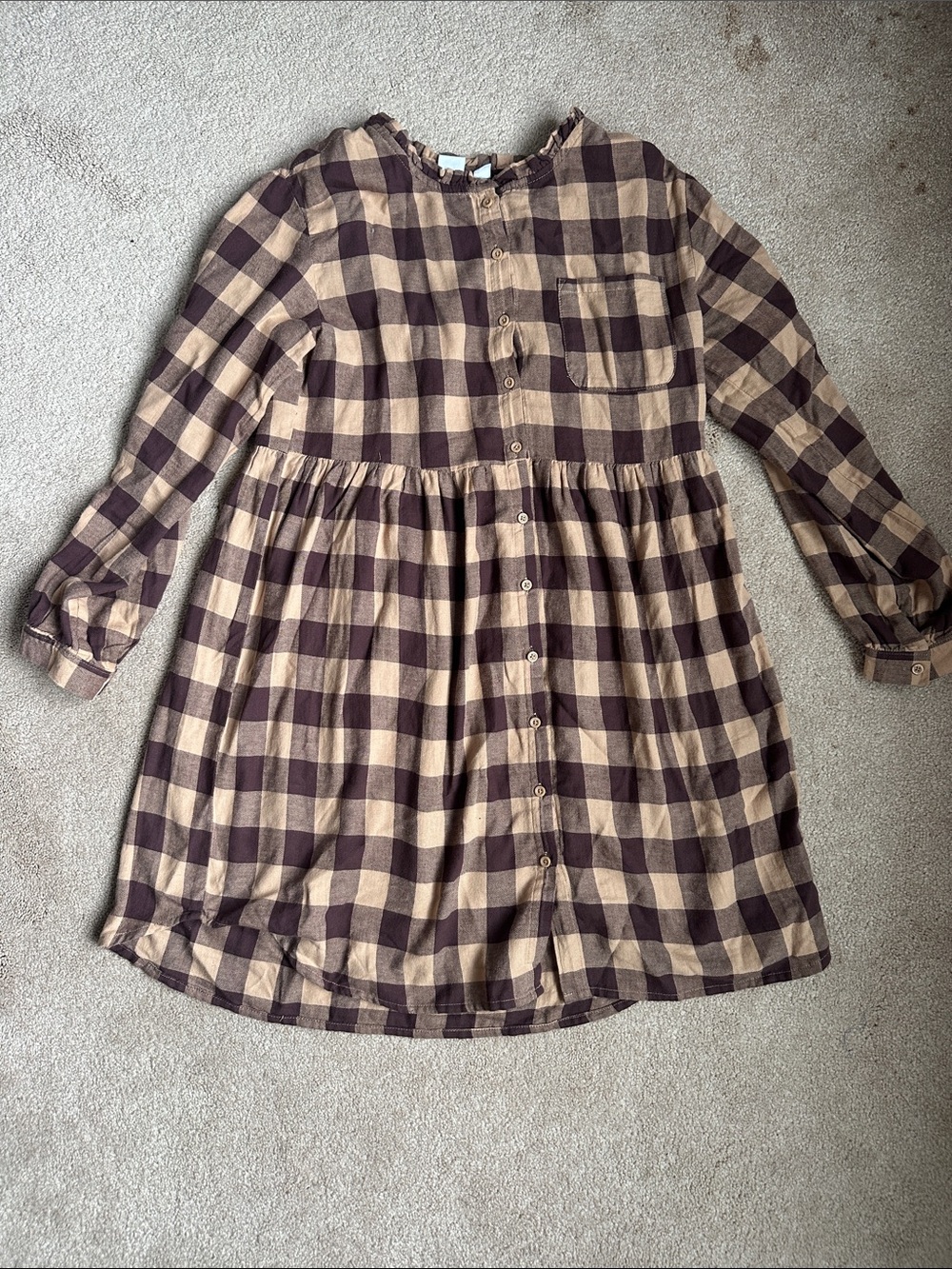 GAP Brown and Cream Buffalo Plaid Button-Front Kids Dress